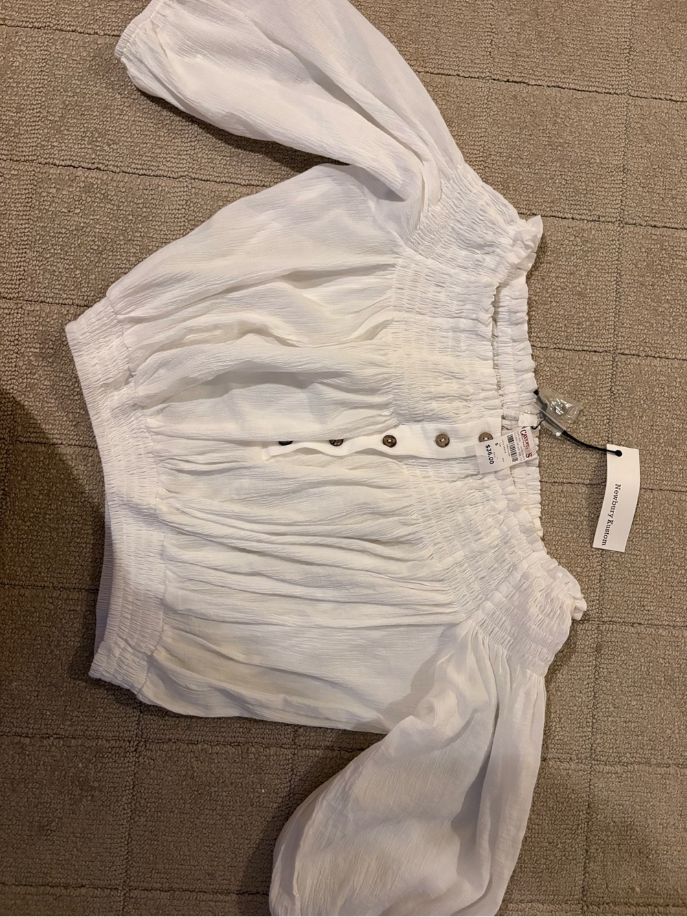 Women's White Off-Shoulder Smocked Blouse